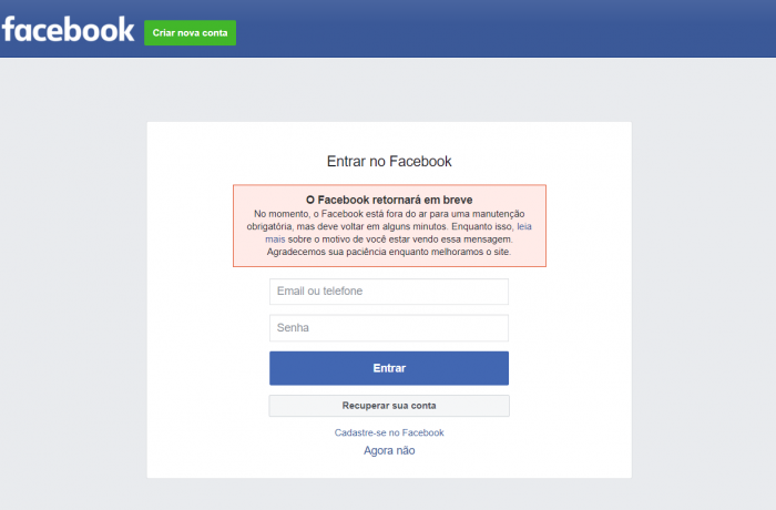 Facebook fica fora do ar para alguns usuários nesta segunda